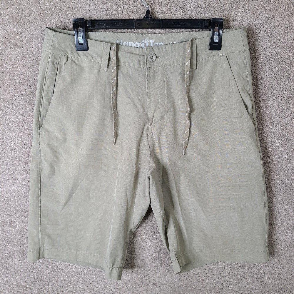 Hang Ten Shorts Mens 32‎ Beige Plaid Hybrid Chino Stretch Outdoor Drawstring